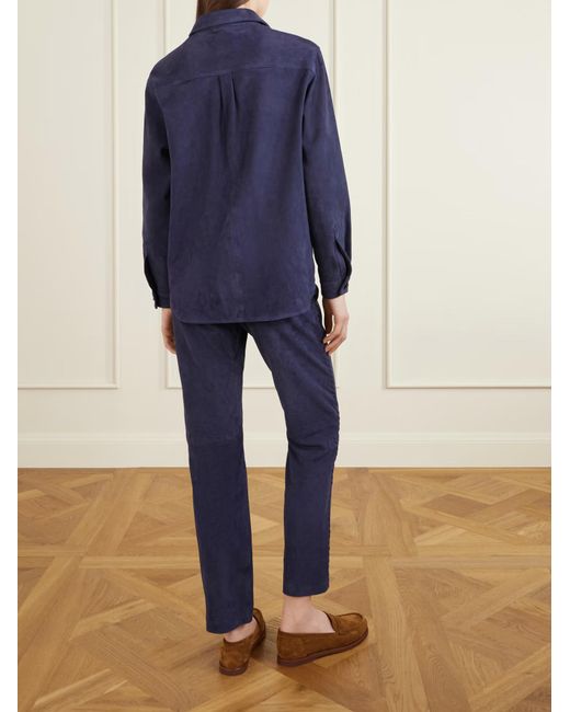 Blazé Milano Blue Berber Patchwork Suede Shirt