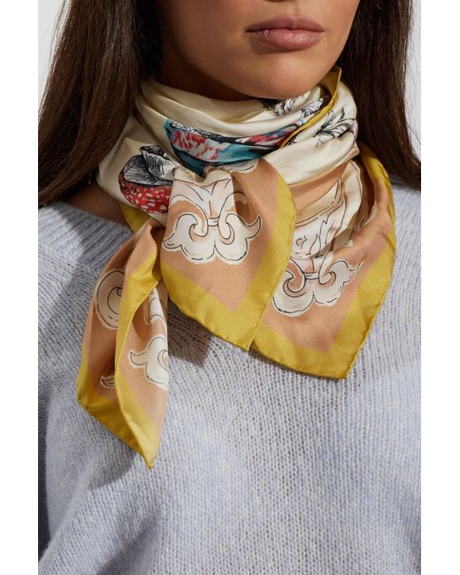 Moschino Green Mushroom-Print Silk Scarf for men