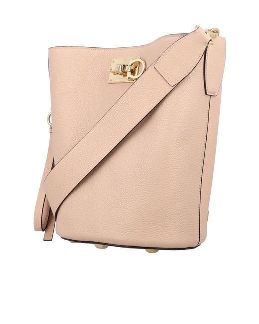 Ferragamo Natural Studio Grained-Leather Bucket Bag