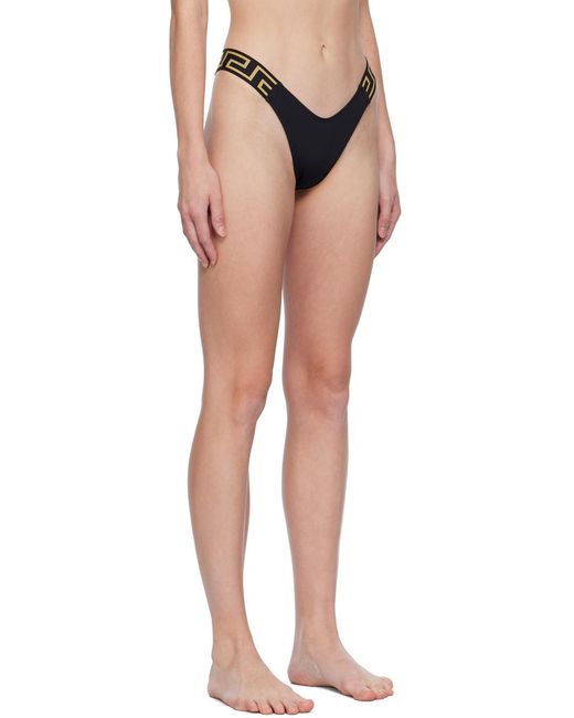 Versace Black Greca-Pattern Printed Thong Bikini Bottoms