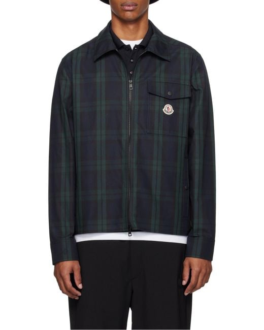 Moncler Blue Checkered Collared Zip-Up Jacket for men