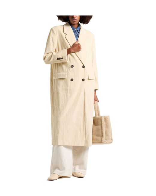Brunello Cucinelli Natural Double-Breasted Coat