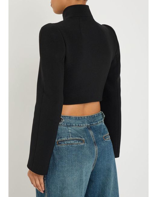 Alaïa Black Funnel-Neck Cavalry Twill Cropped Jacket