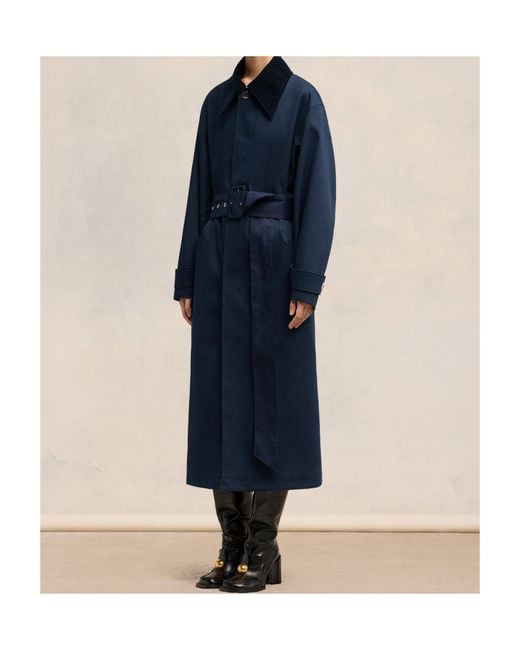 AMI Blue Belted Cotton Trench Coat for men
