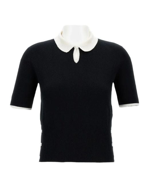 Thom Browne Black Keyhole Cashmere Polo Shirt
