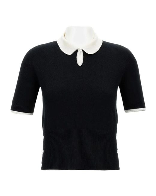Thom Browne Black Keyhole Cashmere Polo Shirt