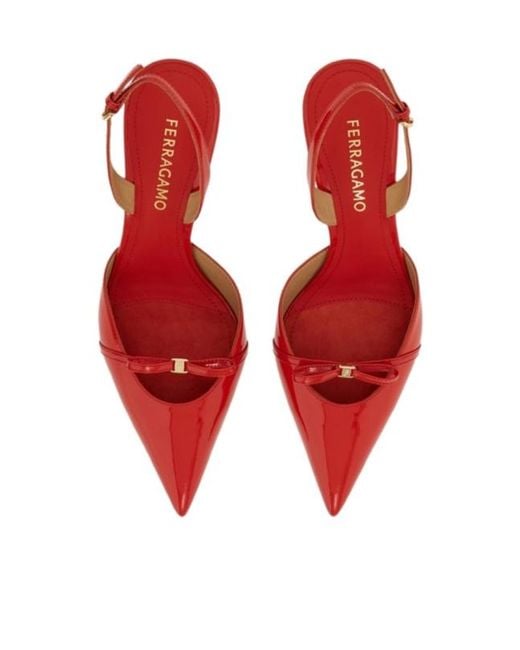 Ferragamo Red Ferragamo Bow Detailed Pointed-Toe Slingback Pumps