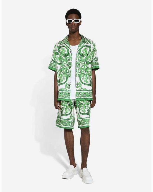 Dolce & Gabbana Green Shorts With 'Majolica' Print for men
