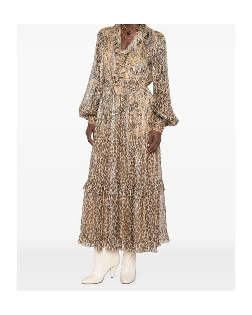 Etro Natural Paisley Leopard-Print Maxi Dress
