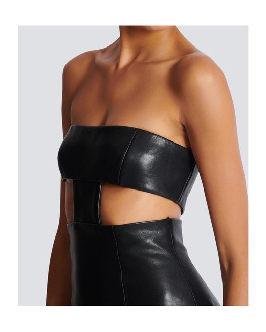 Balmain Black Strapless Lambskin Dress