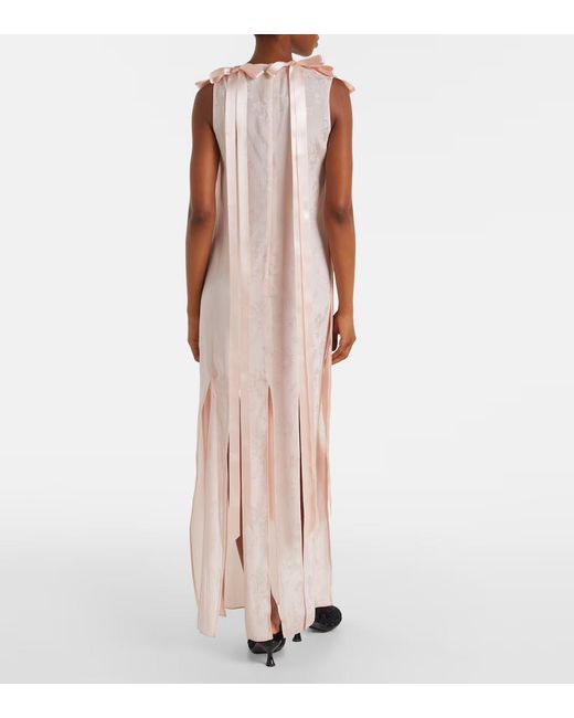 Simone Rocha Pink Bow-Detail Floral Jacquard Maxi Dress