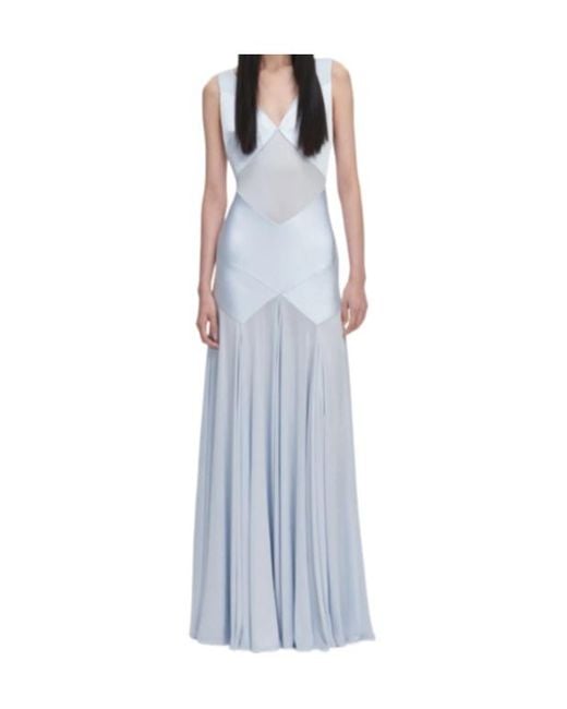 Self-Portrait Blue V-Neck Satin Jersey Maxi Dress