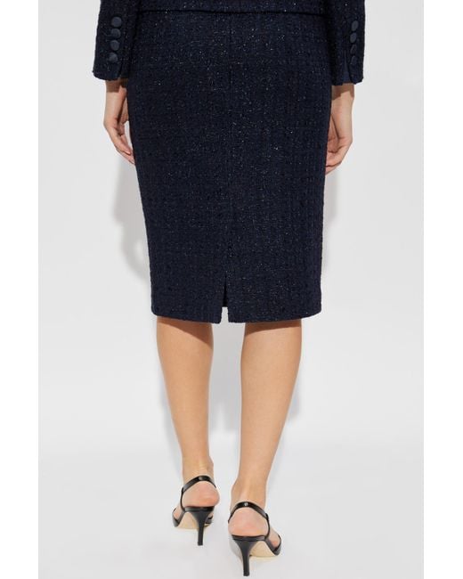 Emporio Armani Blue Straight Hem Tweed Pencil Skirt
