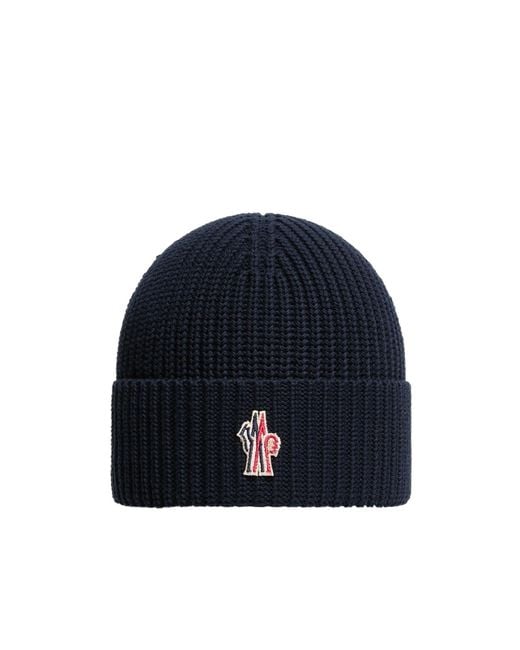 Moncler Blue Grenoble Logo Patch Knitted Beanie for men