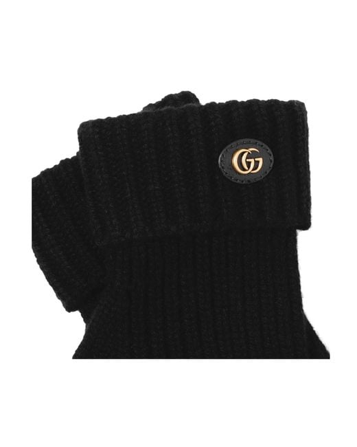 Gucci Black Double G Rib-Knit Gloves