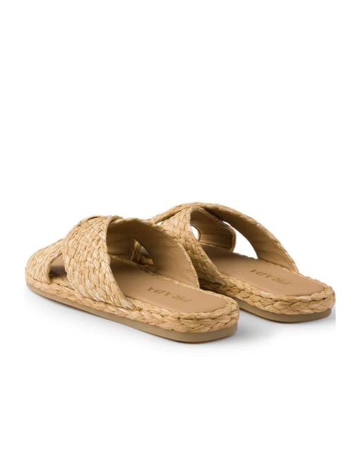 Prada Triangle-Logo Slip-On Sandals in Brown | Lyst