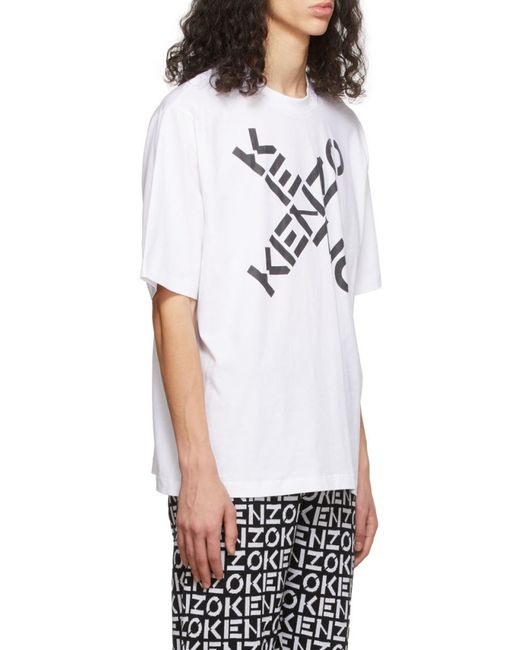 KENZO White Sport X Logo Print T-Shirt for men