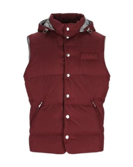 Brunello Cucinelli Red Hooded Down Vest for men