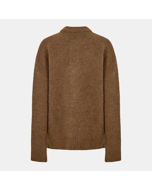 AMI Brown Round-Neck Knit Cardigan