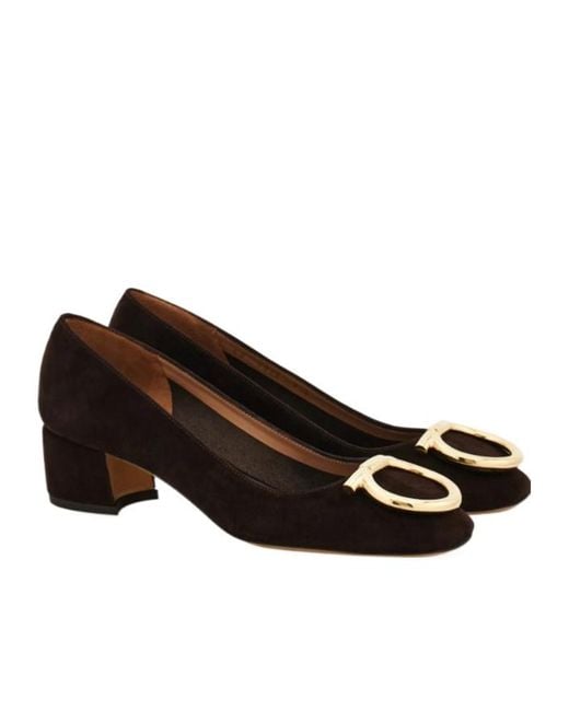Ferragamo Brown Ferragamo Gancini Plaque Slip-On Pumps