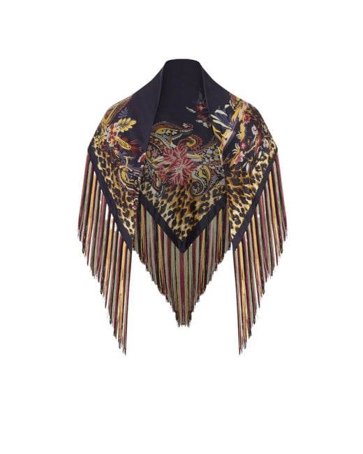 Etro Brown Paisley Leopard-Print Fringe Scarf