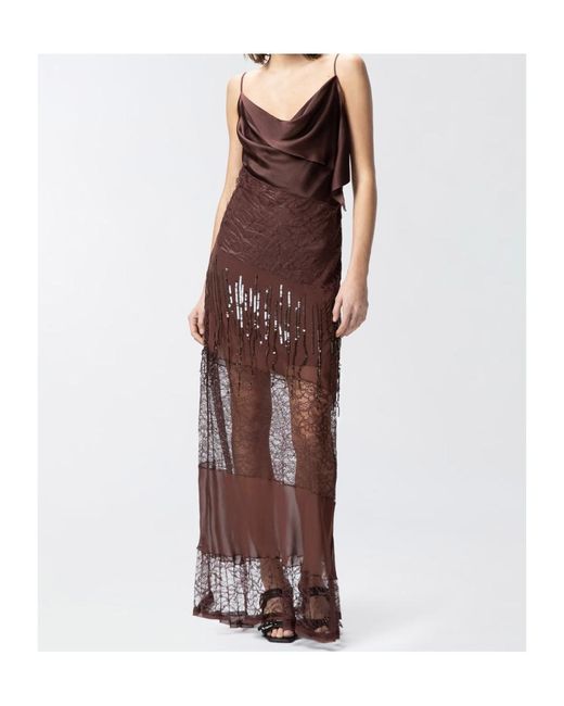 Pinko Brown Ibis Sacro Lace-Panelled Maxi Dress