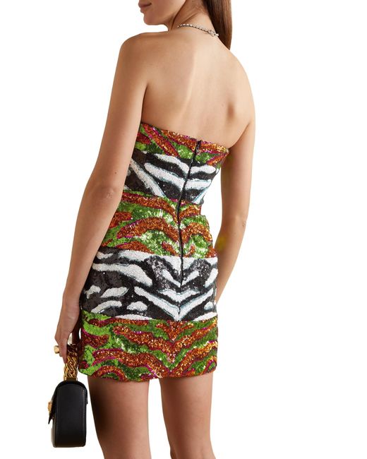 Halpern Green Sequinned Bandeau Tulle Mini Dress