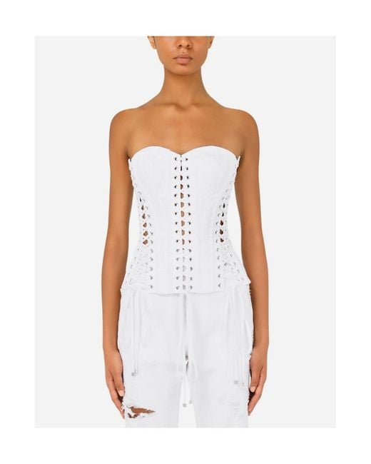 Dolce & Gabbana White Lace-Detail Cotton Corset
