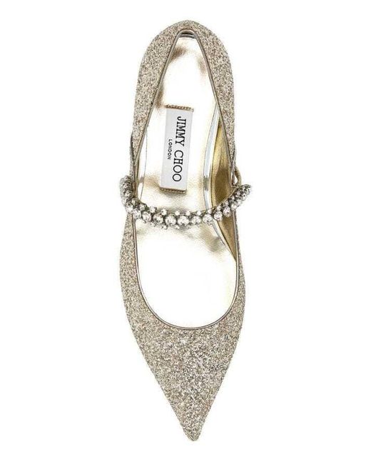 Jimmy Choo Natural Bing Glittery Flat Shoes