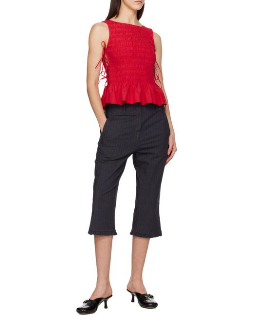 Ganni Red Smock Tie Top