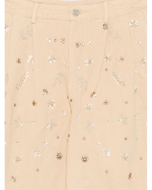 Liu Jo Natural Floral-Embellished Trousers