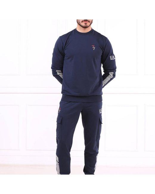 EA7 Blue Logo Pattern Sweater for men