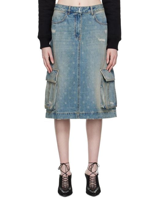 Givenchy Blue 4G Motif Denim Skirt