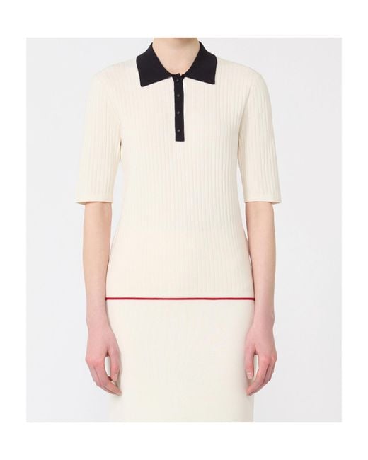 Max Mara White Studio Oscuri Ribbed-Knit Polo Top