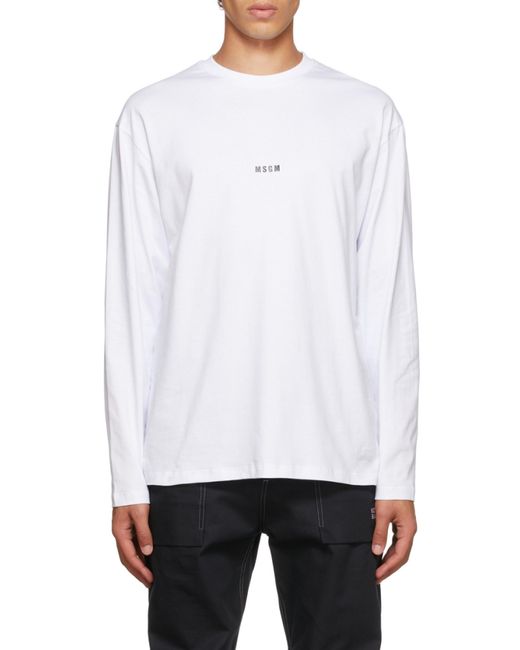 MSGM White Logo Printed Crewneck T-Shirt for men