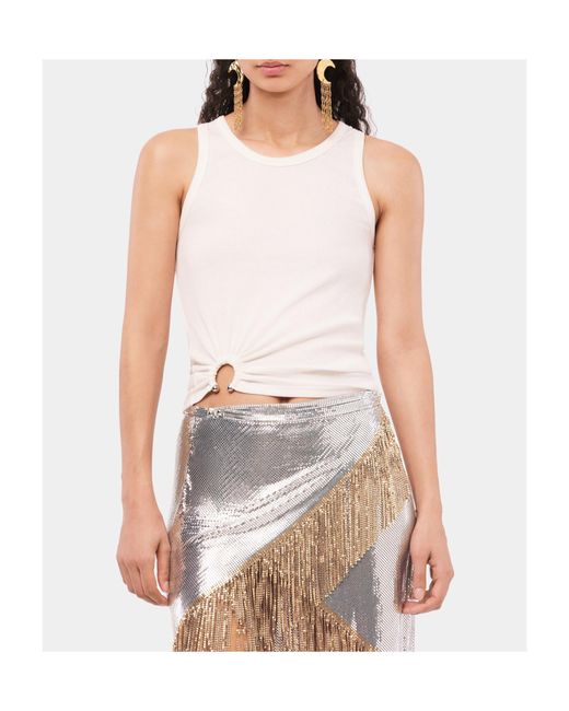 Rabanne White Asymmetric Gathered-Detail Tank Top
