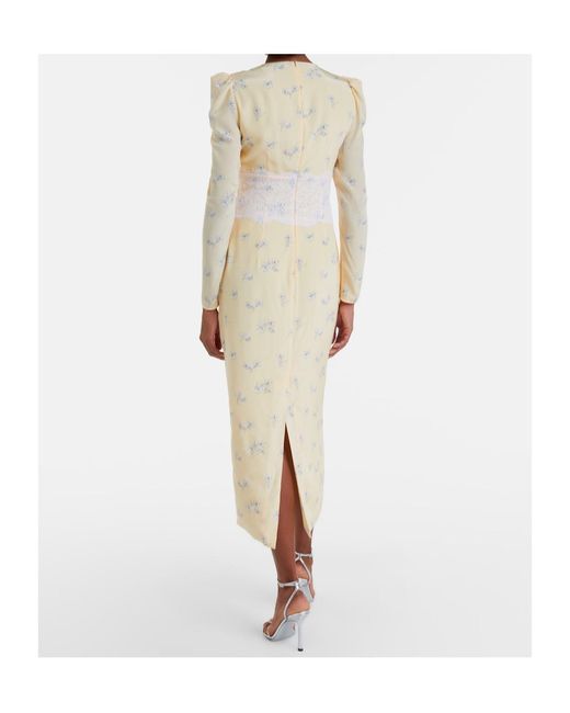 Alessandra Rich Natural Lace-Trimmed Floral Silk Midi Dress