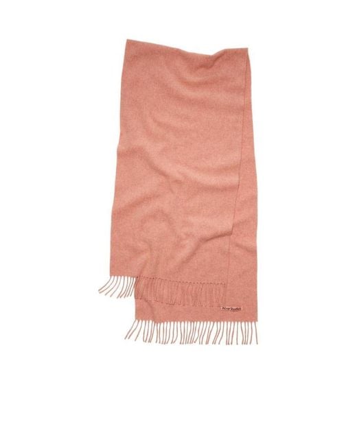 Acne Pink Logo Patch Fringed-Edge Scarf for men