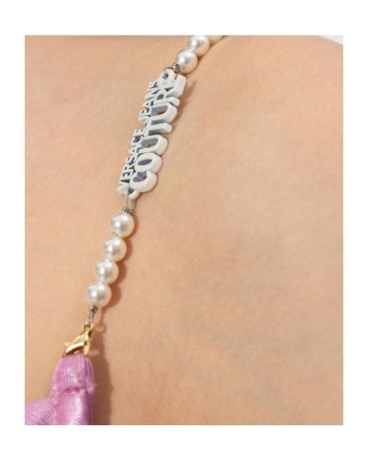 Versace Jeans Pink Couture Draped Pearl-Strap Dress