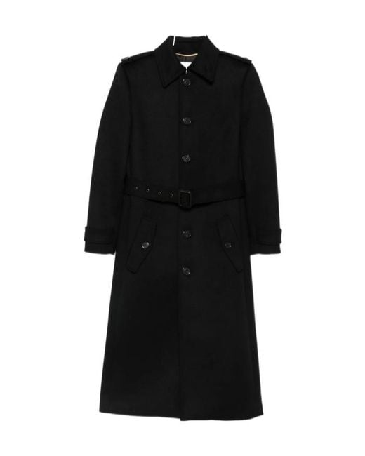 Saint Laurent Black Belted Single-Breasted Coat