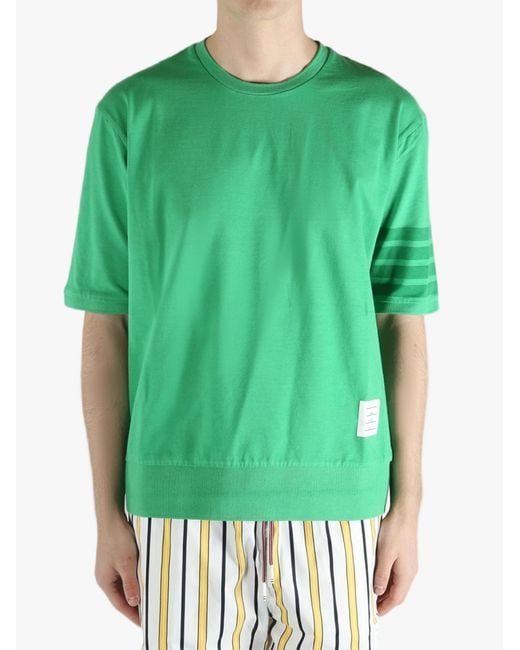 Thom Browne Green Jersey-Bar T-Shirt for men