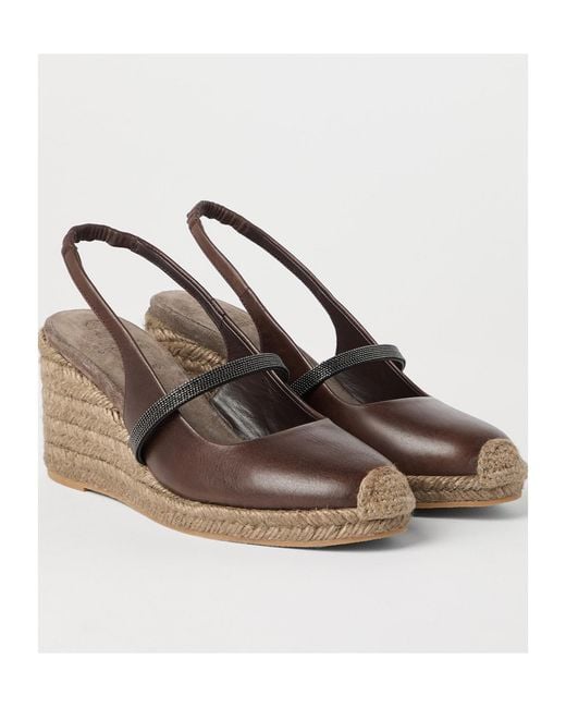 Brunello Cucinelli Brown Riding Wedged Espadrilles
