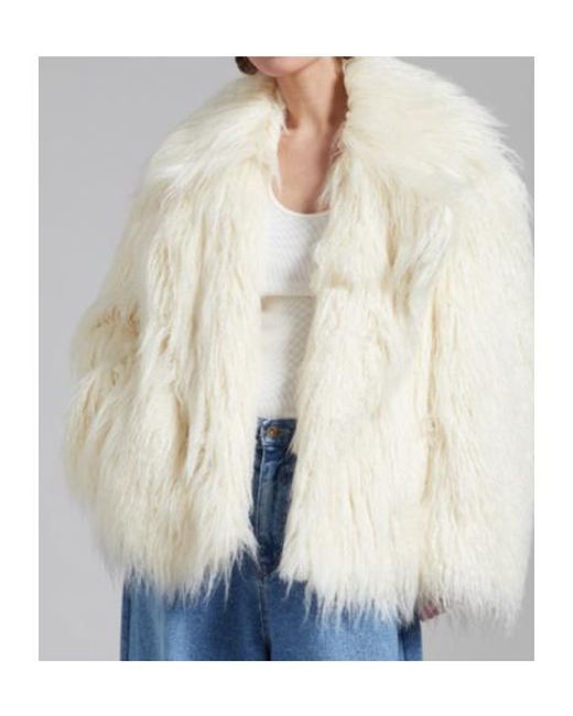 Frankie Shop White Liza Short Faux Fur Coat
