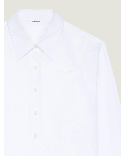 Givenchy White Logo Embroidered Long-Sleeved Shirt