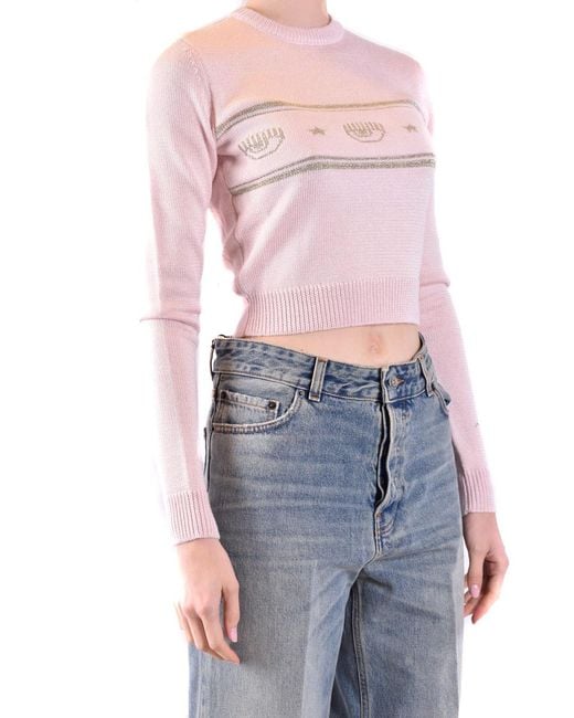 Chiara Ferragni Pink Eyestar Intarsia-Knit Sweater