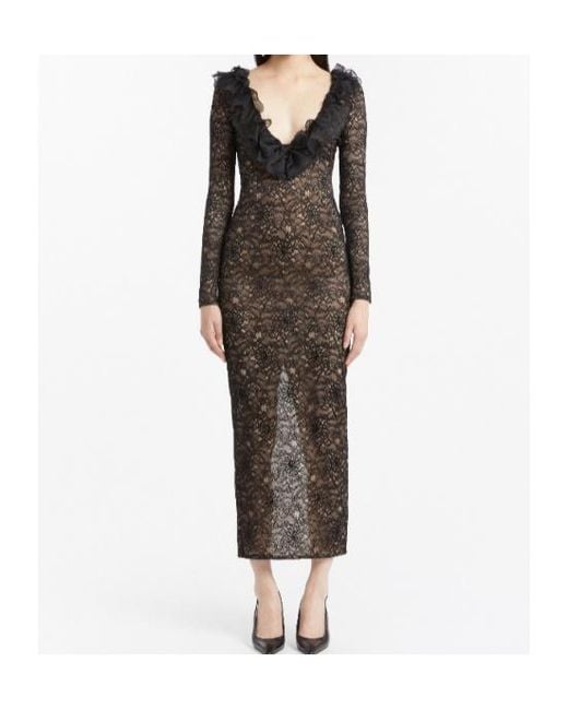 Alessandra Rich Brown Stretch Lace Evening Dress