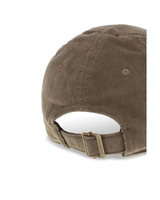 Saint Laurent Brown Corduroy Cap With Embroidered Logo
