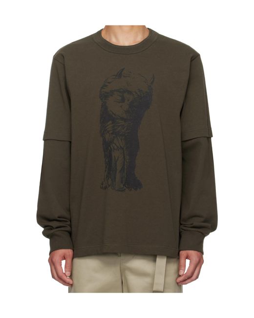 Sacai Green Crew Neck T-Shirt for men