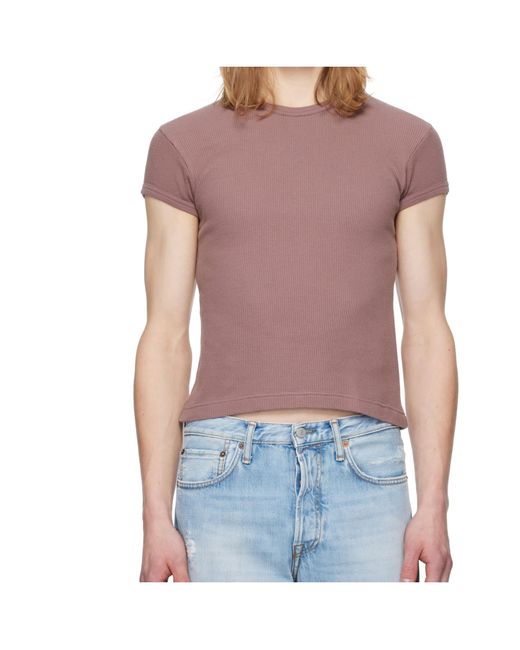 Acne Purple Short Sleeved Ribbed Crewneckt-Shirt