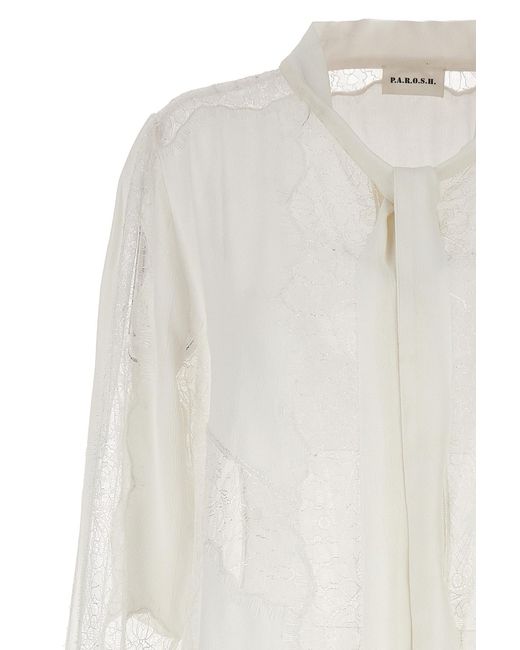 P.A.R.O.S.H. White Long-Sleeved Transparent Detail Blouse